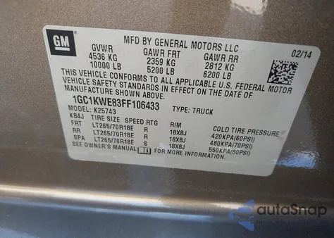 2015 Chevrolet Silverado 2500Hd Ltz z USA, uszkodzony, nr VIN 1GC1KWE83FF106433